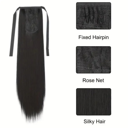 18 inches ribbon wear synthetic ponytail straight style tie up ponytail hair extension