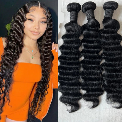 15A Loose Deep Wave Bundle With HD Closure Front13X4 4x4 100% Virgin Peruvian Hair Weave Bundles 3/4 Bundle Deal 8-40" Wholeasle