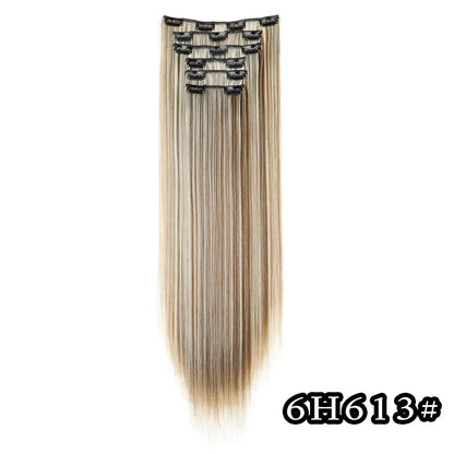 Black Hair Extensions 24"/60cm 6pcs/set Women Long Straight Synthetic Full Head Clip 16 Clips Ombre Heat Resistant Fiber Hair