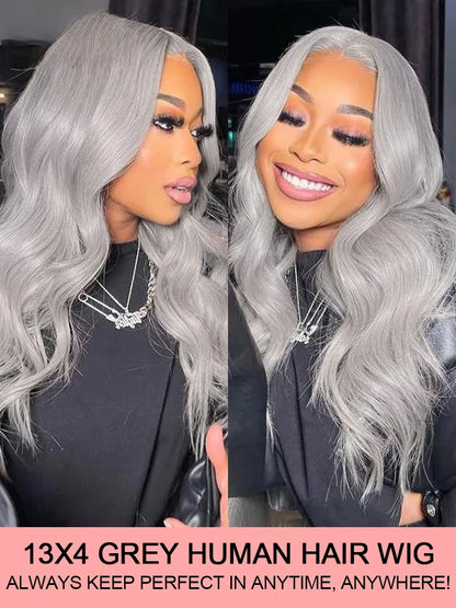 40 Inch 13x6 Silver Grey Colored Body Wave Lace Front Human Hair Wigs Preplucked Brazilian 13x4 Lace Frontal Wigs For Women 210%