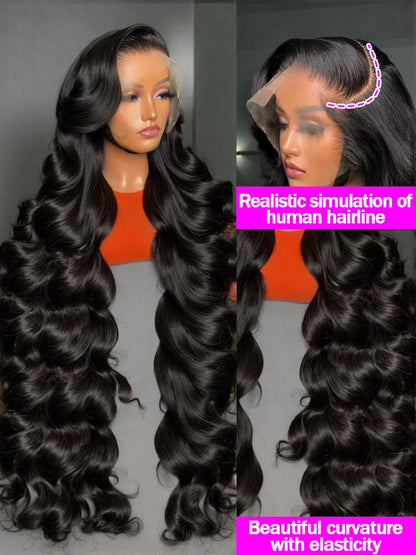 250 Density Body Wave Human Hair Wigs 13X6 Hd Lace Frontal Wig Natural Black PrePlucked 30 40 Inch Brazilian Hair 100% For Women