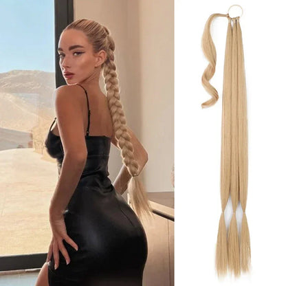 30 Inch Braided Ponytail with Rubber Synthetic DIY Blonde Braids False Hair Ponytail for Women Long Braid Horse Tail \;]'/.