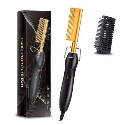 Portable hair straightening brush 2-in-1 hot comb