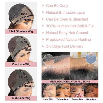 13x6 Glueless HD Lace Front Wig Body Wave Brazilian Human Hair Pre Cut Lace Short Bob Pre Plucked For Black Women Ready To Wear