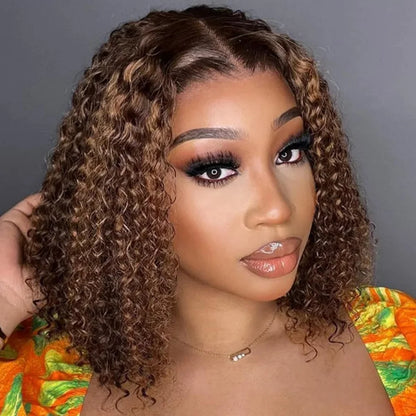 Wear And Go Glueless Bob Wig Human Hair 100% Deep Wave Curly Short Highlight Ombre 5X5 Hd Lace Closure Wig