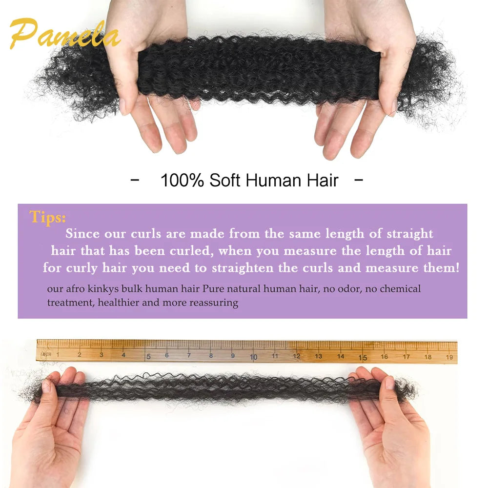 Afro Kinky-Curly Human Hair Bundles for Dreadlock Extensions Locs Repair 100% Human Hair 4C Curly for Mini Twist 50G