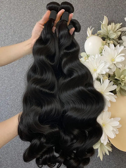 Body Wave Bundles Human Hair Natural Black Color Body Wave Bundle 30 32 34 Inch Grade 12A Brazilian Virgin Remy Hair 3 Bundles