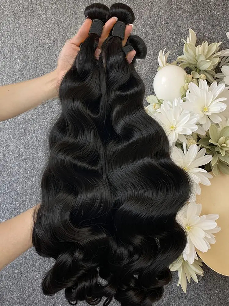 Body Wave Bundles Human Hair Natural Black Color Body Wave Bundle 30 32 34 Inch Grade 12A Brazilian Virgin Remy Hair 3 Bundles