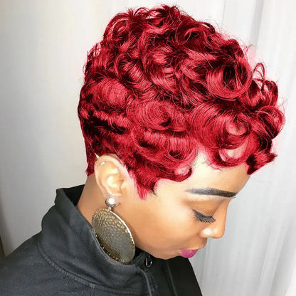 Short Pixie Wigs for Black Women Short Black Curly Pixie Wigs Synthetic Hair Wigs for Black Women Natural Wavy Black Pixie Cut