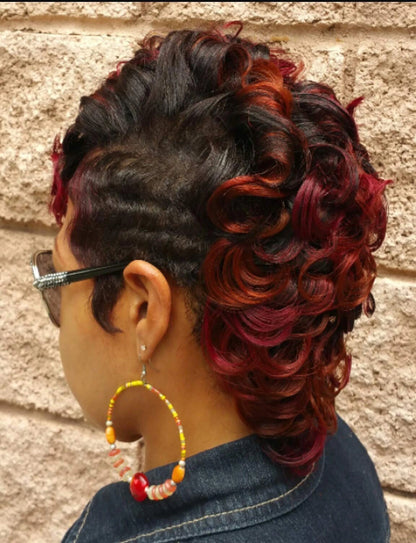 Short Synthetic Black and Burgundy Wig