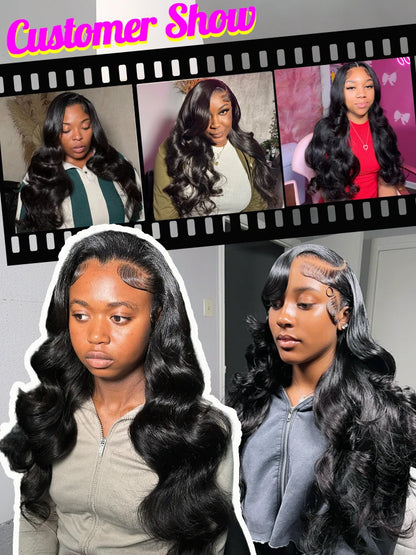 250 Density Body Wave Human Hair Wigs 13X6 Hd Lace Frontal Wig Natural Black PrePlucked 30 40 Inch Brazilian Hair 100% For Women