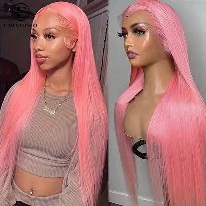 13x4 Pink Body Wave Synthetic Lace Front Wig Pre Plucked Colored Long Wavy Lace Front Wigs For Women Daily Cosplay Party Wig
