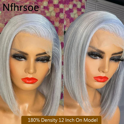 Gray Short Bob Wig Lace Front Human Hair Wigs For Women Silver Grey 13x6 Lace Frontal Wig Brazilian Remy Hair Wigs Preplucked