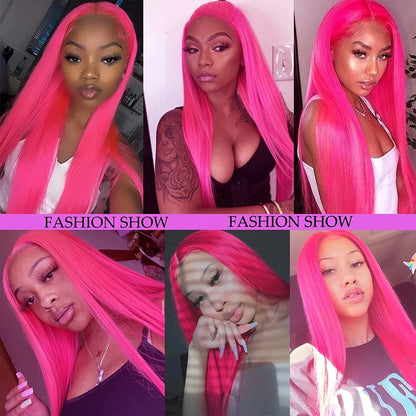Hot Pink Wig Straight Human Hair Wig Brazilian Raw 13X6 Hd Lace Frontal Wig 613 Blonde Lace Front Wigs For Women 200 250 Density