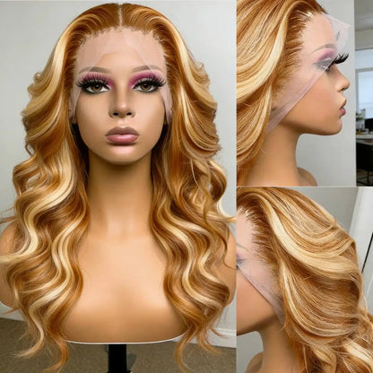 Ombre Honey Blonde Mixed Body Wave Wig Human Hair 13x4 Hd Lace Front Wig Brazilian Human Hair 200 Density Glueless Wig for Women