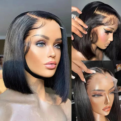 BOB Lace Front Wig Human Hair Straight 200% Full Density 13x4 HD Transparent Lace Frontal Wigs Bob Hair Lace Front Wig For Women