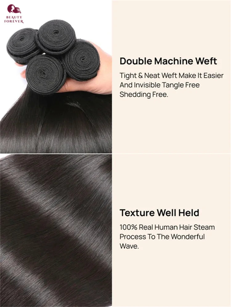 Beautyforever Unprocessed Virgin Human Hair Bundles 100% Brazilian Silky Straight Hair Weaves 2/3 Bundles Raw Hair Weaving