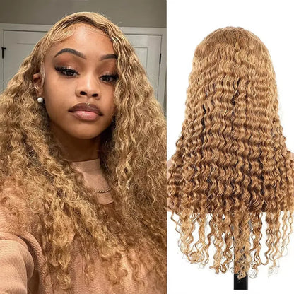 Honey Blonde Wig Human Hair 13X6 Lace Front Wig Curly Colored Water Deep Wave Hd Lace Frontal Wig Preplucked 250 Density 30 Inch