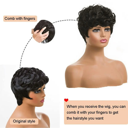 Short Pixie Wigs for Black Women Short Black Curly Pixie Wigs Synthetic Hair Wigs for Black Women Natural Wavy Black Pixie Cut