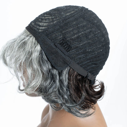 Sleek Gray White 51# Brazilian Wet And Wavy Short Grey Wavy Bob Wigs Nature Remy Human Hair Machine Made Silver Wigs For Black