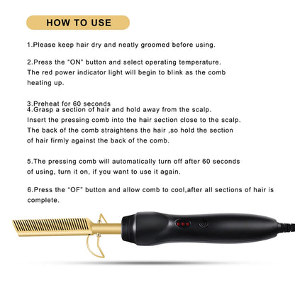 Portable hair straightening brush 2-in-1 hot comb