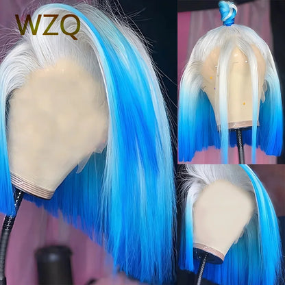 13x4 Lace Front Human Hair Wigs 180% Density White Blonde HD Transparent Lace Frontal Wig Short Bob Wig Blue 60 Platinum Colored