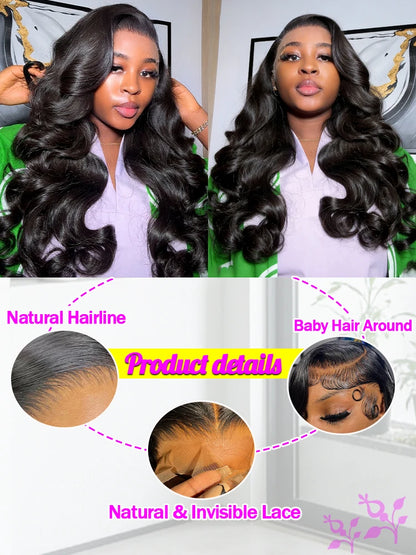 250 Density Body Wave Human Hair Wigs 13X6 Hd Lace Frontal Wig Natural Black PrePlucked 30 40 Inch Brazilian Hair 100% For Women