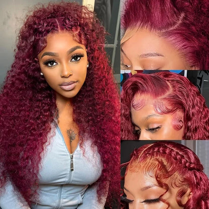 99J Burgundy Wig Human Hair 13X6 Water Wave Lace Front Wigs 250 Density Hd Transparent Red Deep Wave Lace Frontal Wig For Women