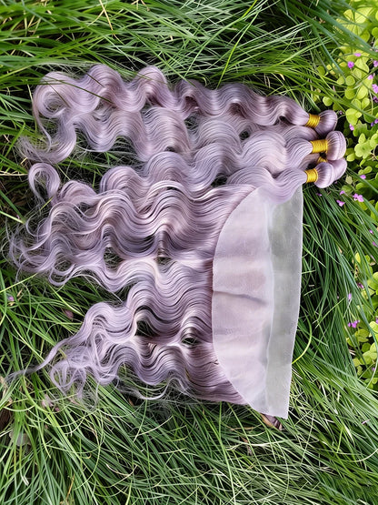 Magic Lavender Purple Colored Bundles With Closure Frontal Wholesale Body Wave Bundles with Closure Remy