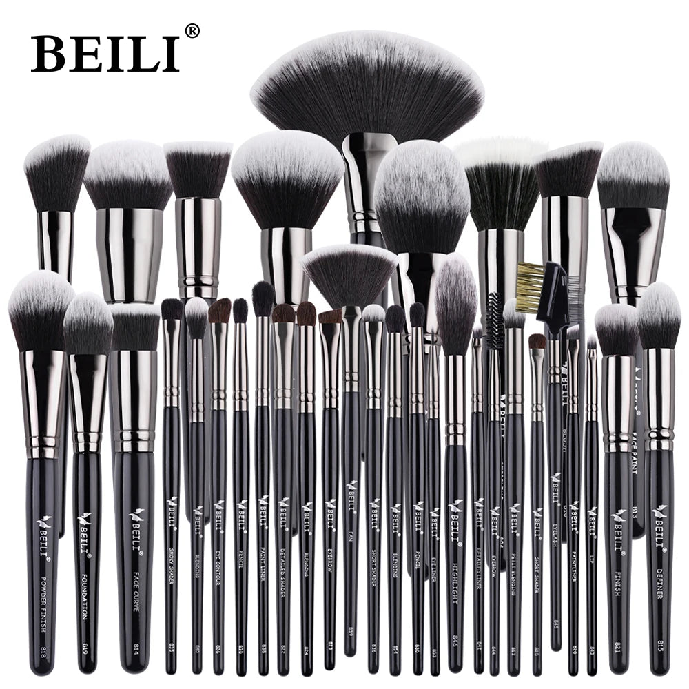 BEILI 30-42 Pcs Professional Black Makeup Brush Set With Holder Foundation Blush Eyeshadow Blending Kabuki Brushes Beauty Tools