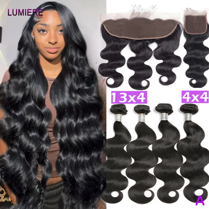 18A Virgin Raw Body Wave Bundles With Closure