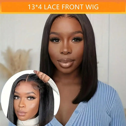 13x4 Straight HD Glueless Bob Human Hair Wig 250% Density Black Color Brazilian Human Hair Wig