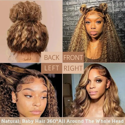 Highlight 360 Full Lace Wig Human Hair Pre Plucked Hd Deep Wave Frontal Wig Invisible Drawstring Curly Human Hair Wigs For Women