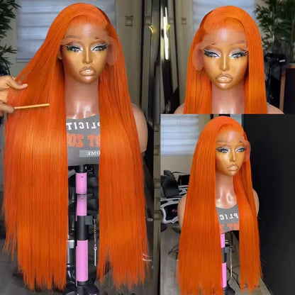 350 Ginger Orange Straight Human Hair Wigs 13X4 Hd Lace Frontal Wigs 250% Density Pre-plucked Brazilian Human Hair