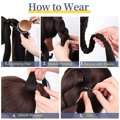 Synthetic Long Braided Ponytail ExteNatural Soft Hair Piece Daily Wear 30 Inch