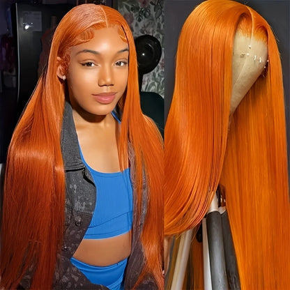 350 Ginger Colored 13X6 Hd Transparent Lace Frontal Wig 30 Inch Straight Brazilian Orange Lace Front Wig Human Hair 250 Density