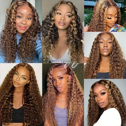 Highlight Water Wave Bundles With Closure Remy Human Hair Extension Human Hair Bundles With 13x4 4x4 Lace Closure For Women