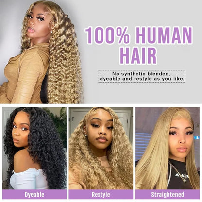 Honey Blonde Wig Human Hair 13X6 Lace Front Wig Curly Colored Water Deep Wave Hd Lace Frontal Wig Preplucked 250 Density 30 Inch