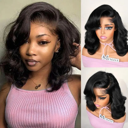 Bob Wig Human Hair Short Body Wave 13X6 Hd Lace Front Wig Glueless 250 Density Pre Plucked Natural Black 5X5 Hd Lace Closure Wig