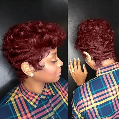 Short Pixie Wigs for Black Women Short Black Curly Pixie Wigs Synthetic Hair Wigs for Black Women Natural Wavy Black Pixie Cut