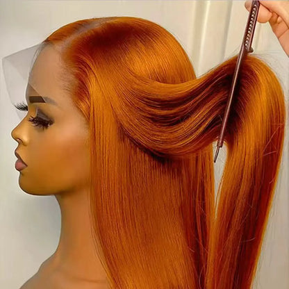 350 Ginger Orange Straight Human Hair Wigs 13X4 Hd Lace Frontal Wigs 250% Density Pre-plucked Brazilian Human Hair