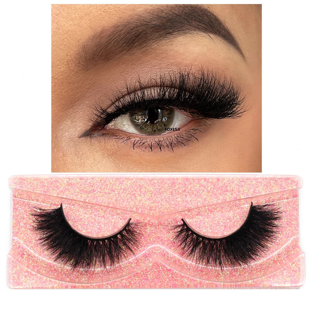 FOXESJI 3D Mink Lashes False Eyelashes Fluffy Thick Cross Wispy Natural Eye lashes Mink Soft Lash Extension Supplies Makeup Set