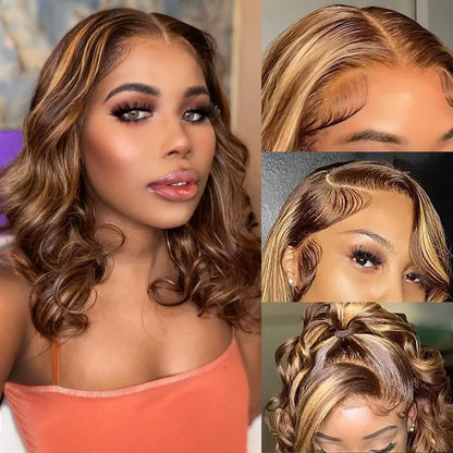 Short Bob Wig Human Hair 100% Highlight Ombre