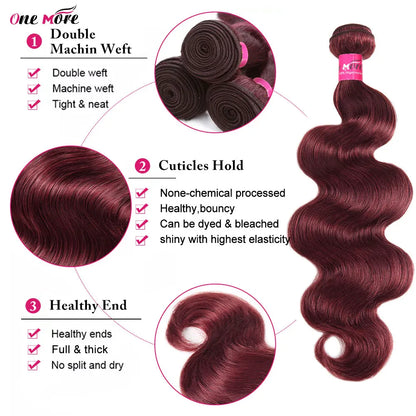 5x5 Closure With Bundles 99J Burgundy Body Wave Bundles