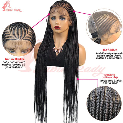 36Inch Knotless Box Braided Wigs Synthetic Full Lace