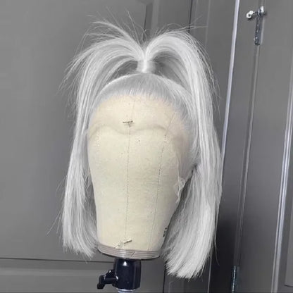Grey Bob Human Hair Wigs Lace Front Silver Grey 13X4 Lace Frontal Bob Wig Pix Cut Straight Colored Human Hair Wigs 200% Density