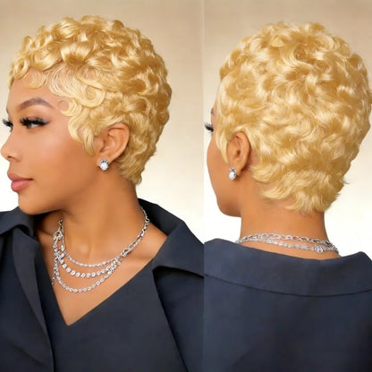 6-Inch Remy Human Hair Pixie Curly Wave Wig