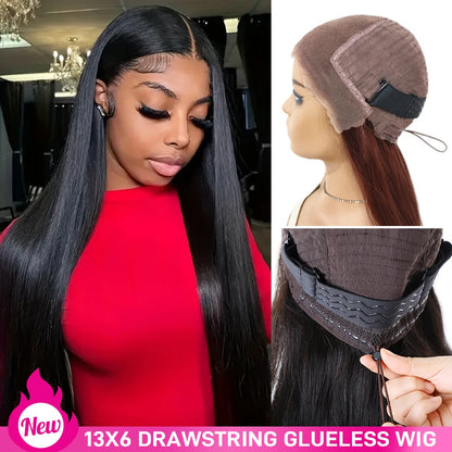 13x6 Wear go Glueless Wig Full Lace Frontal Wigs with Drawstring Effortless Install Ear to Ear Straight Pre everything for women
