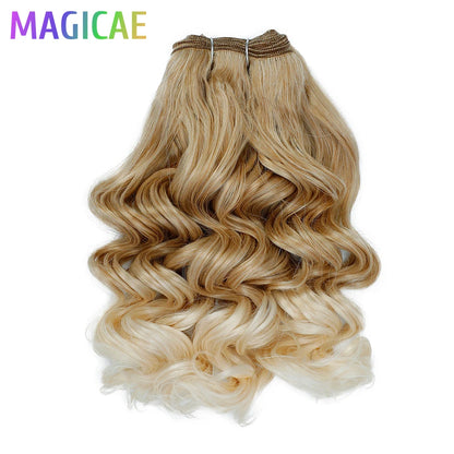 Megaicae 16Inches 120Grams Loose Deep Jerry Curly Ombre Brown 4# Piano Blond 27/613 SP12/16/613 High Bio Temperature Synthetic