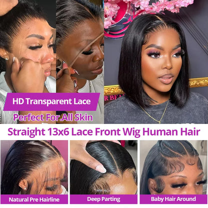 13x6 HD Lace Frontal Short Bob Wig Bone Straight Glueless